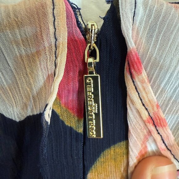 Karl Lagerfeld Paris Maxi Dress Blue Floral Print Spring Chiffon 2 - Picture 9 of 13